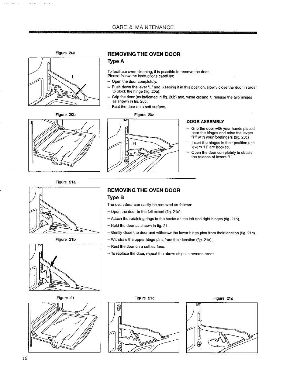 Removing the oven door type a, Removing the oven door type b, Care & maintenance | Avanti DER241BS User Manual | Page 16 / 20