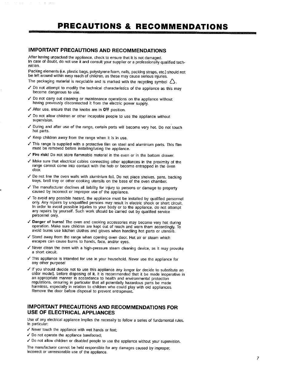 Precautions & recommendations, Important precautions and recommendations, Precautions and recommendations -8 | Avanti DER241BS User Manual | Page 7 / 20