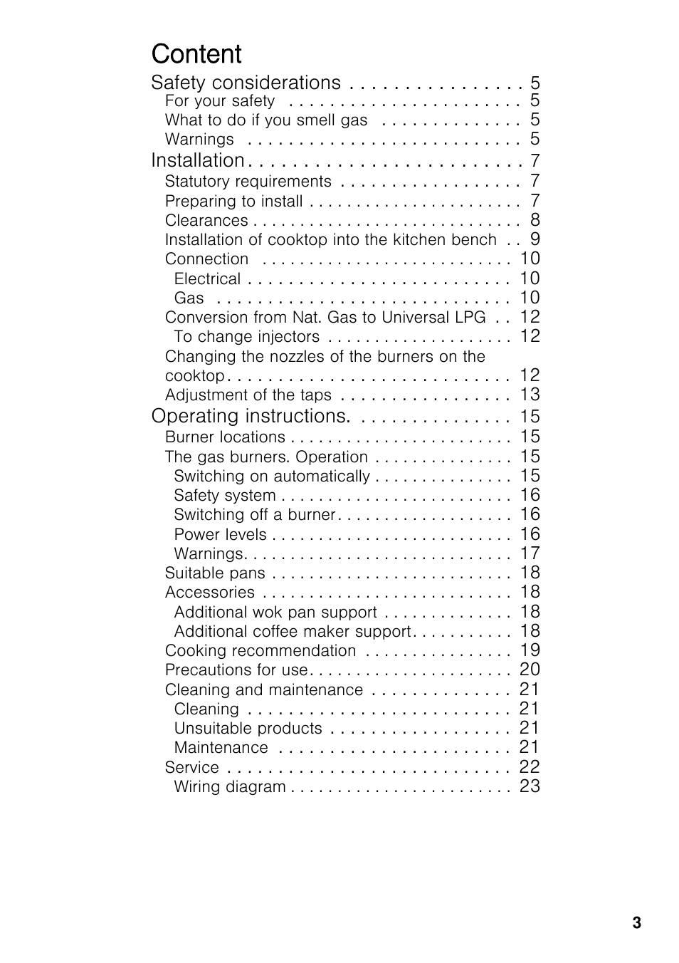 Content, Safety considerations, Installation | Operating instructions | Neff T22S46N0 User Manual | Page 3 / 22