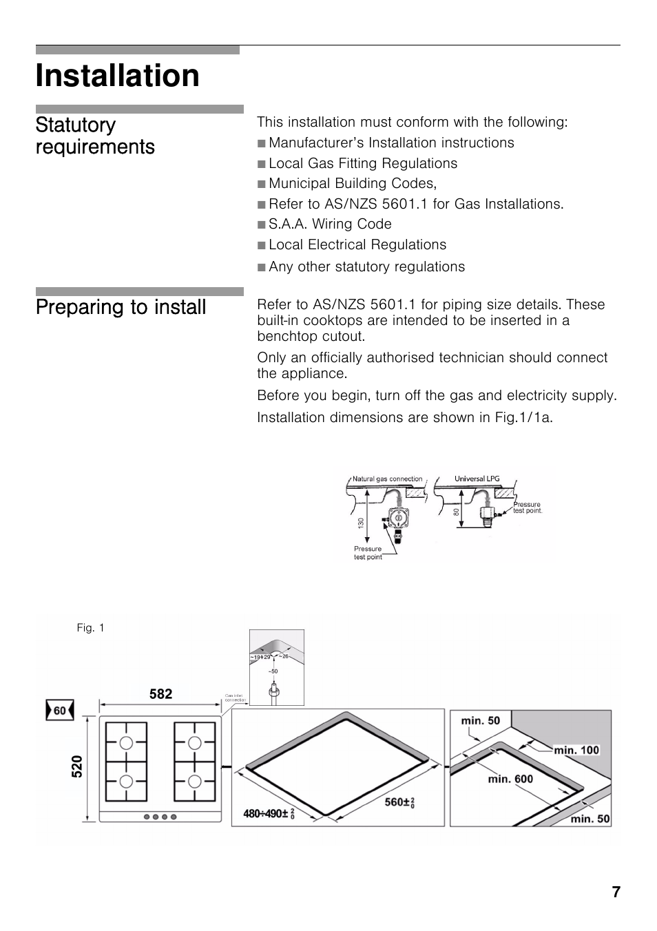 Installation, Statutory requirements, Preparing to install | Neff T22S46N0 User Manual | Page 7 / 22