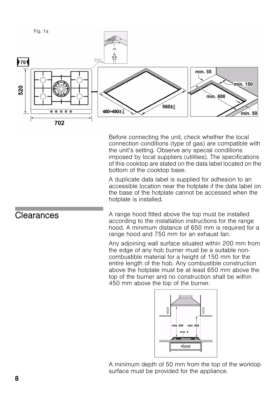 Clearances | Neff T22S46N0 User Manual | Page 8 / 22