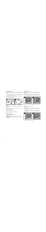 Removing the door panel, Note, Lift the door panel and remove it (figure b) | Cleaning, Caution, Fitting the door panel, Slide in the door panel all the way, Put the cover back in place and screw it in, Refit the appliance door, Cleaning the rails | Neff C47D22N3GB User Manual | Page 18 / 28