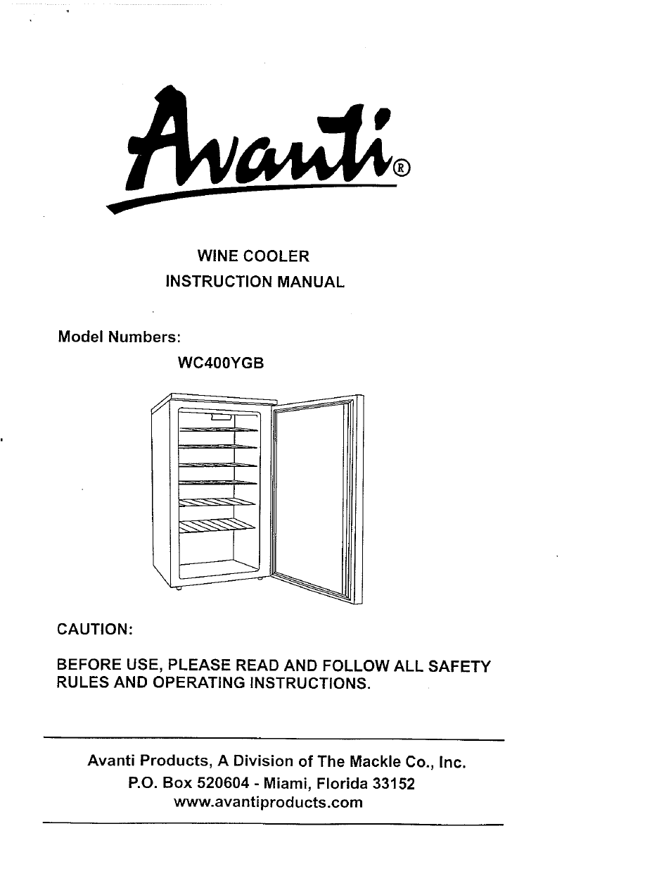 Avanti WC400YGB User Manual | 15 pages