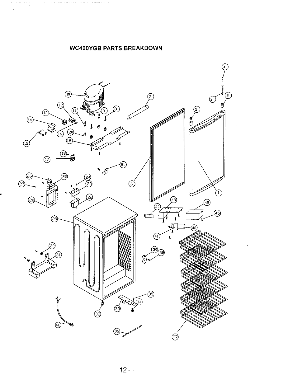 Wc400ygb parts breakdown | Avanti WC400YGB User Manual | Page 13 / 15