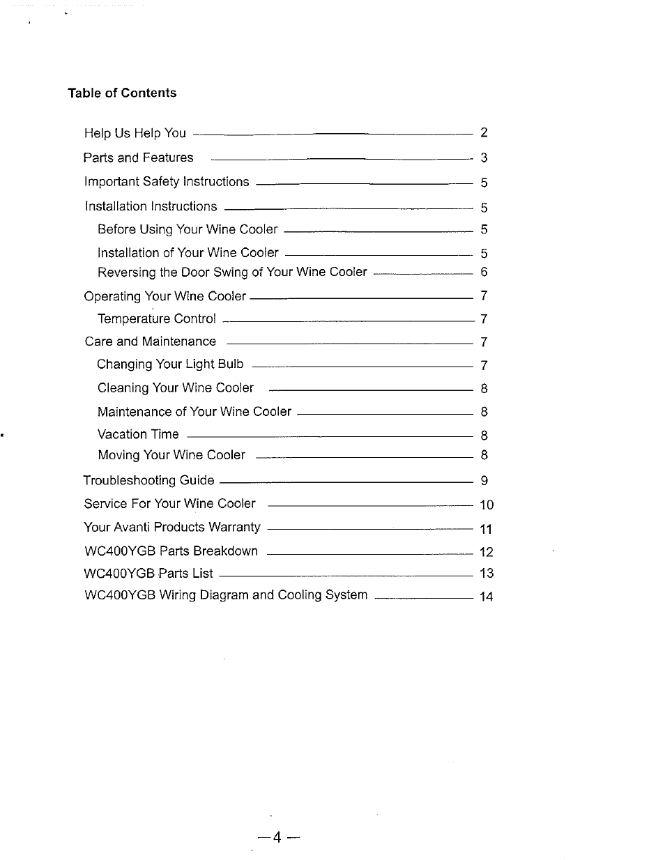 Avanti WC400YGB User Manual | Page 5 / 15