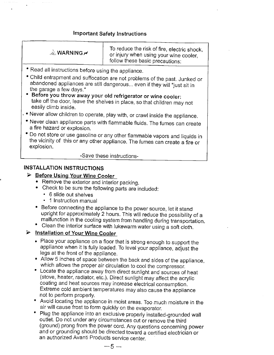 Avanti WC400YGB User Manual | Page 6 / 15