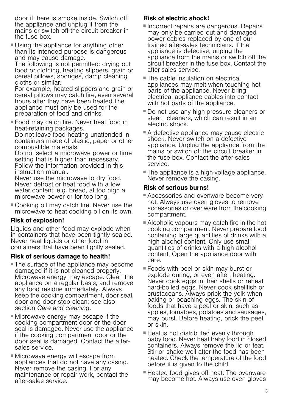 Risk of fire, Risk of explosion, Risk of serious damage to health | Risk of electric shock, Risk of electric shock and serious injury, Risk of serious burns, Risk of burns | Neff H12GE60S0G User Manual | Page 3 / 16