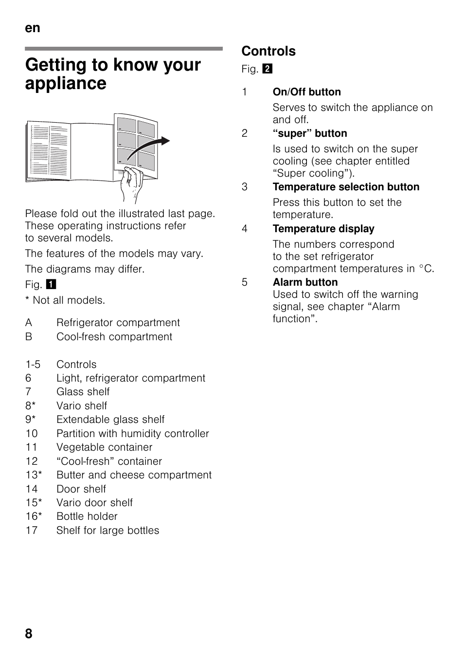 Getting to know your appliance, Controls, En 8 | Neff KI8413D30G User Manual | Page 8 / 22