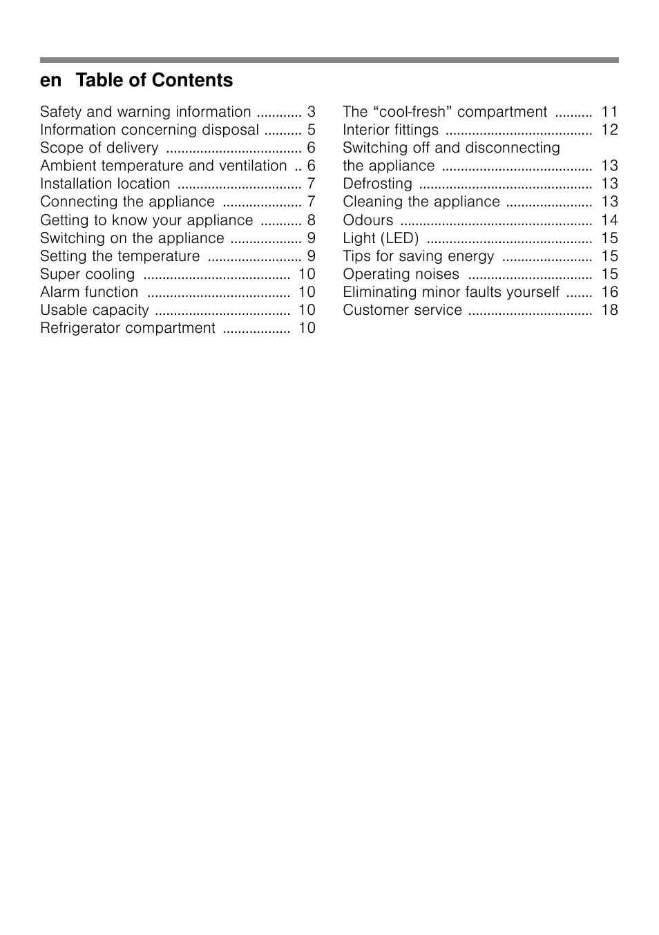 En table of contents | Neff K8315X0 User Manual | Page 2 / 23