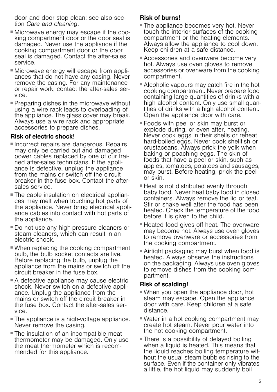 Risk of serious damage to health, Risk of electric shock, Risk of electric shock and serious injury | Risk of burns, Risk of serious burns, Risk of scalding | Neff C67M70N3GB User Manual | Page 5 / 40