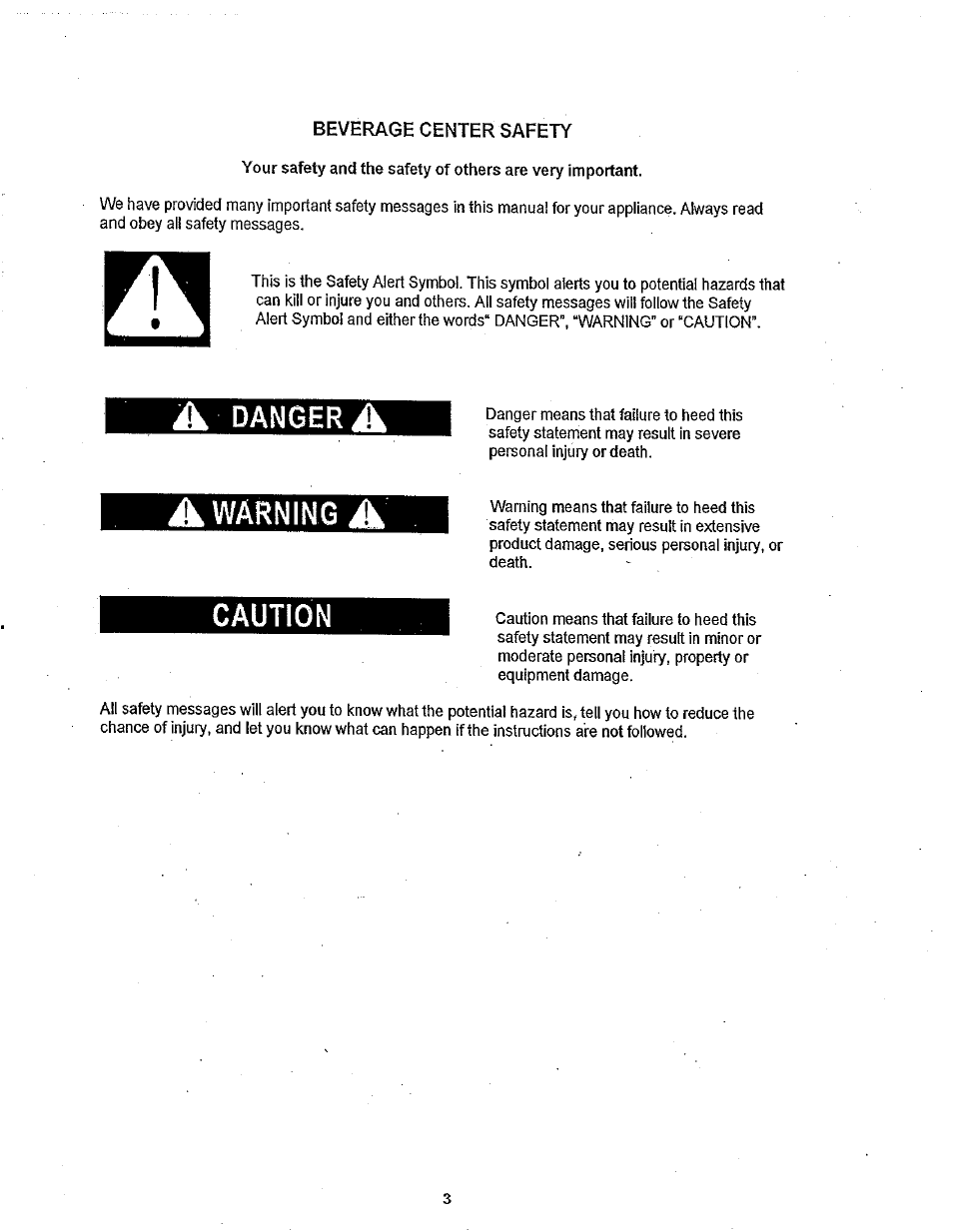 A danger a, Warning a, Caution | Danger a, Warning | Avanti BCA31SS User Manual | Page 3 / 15