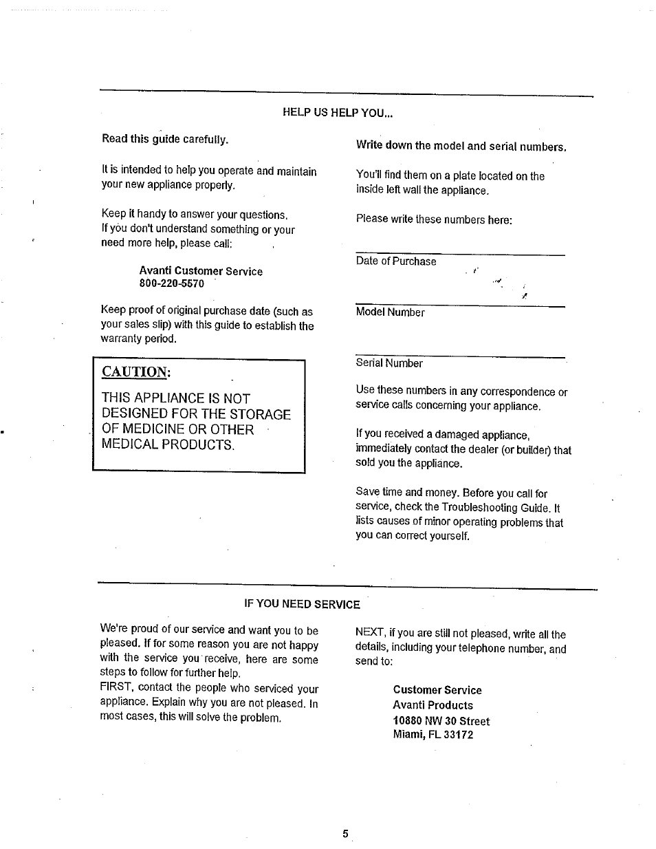 Caution | Avanti BCA31SS User Manual | Page 5 / 15