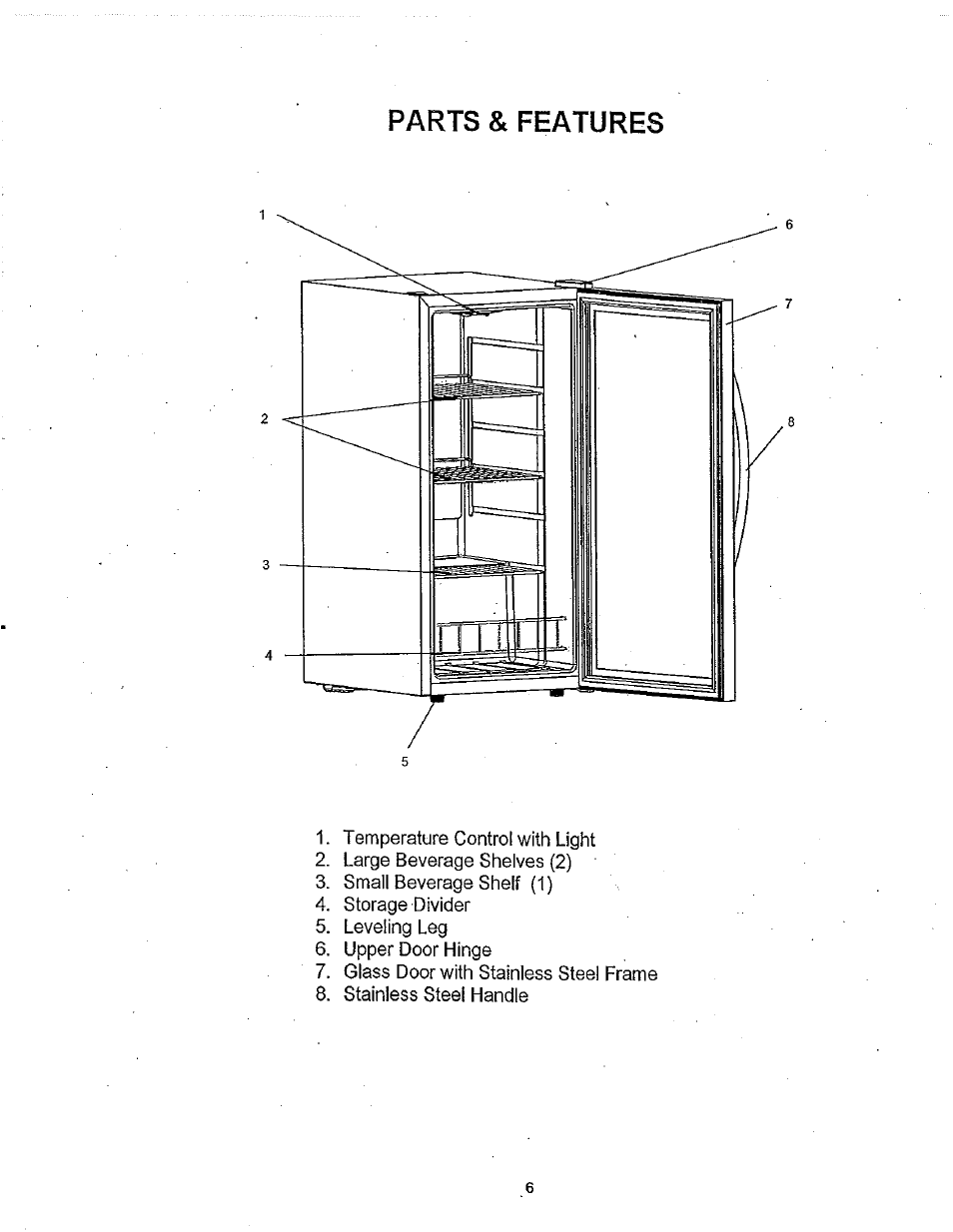 Parts & features | Avanti BCA31SS User Manual | Page 6 / 15