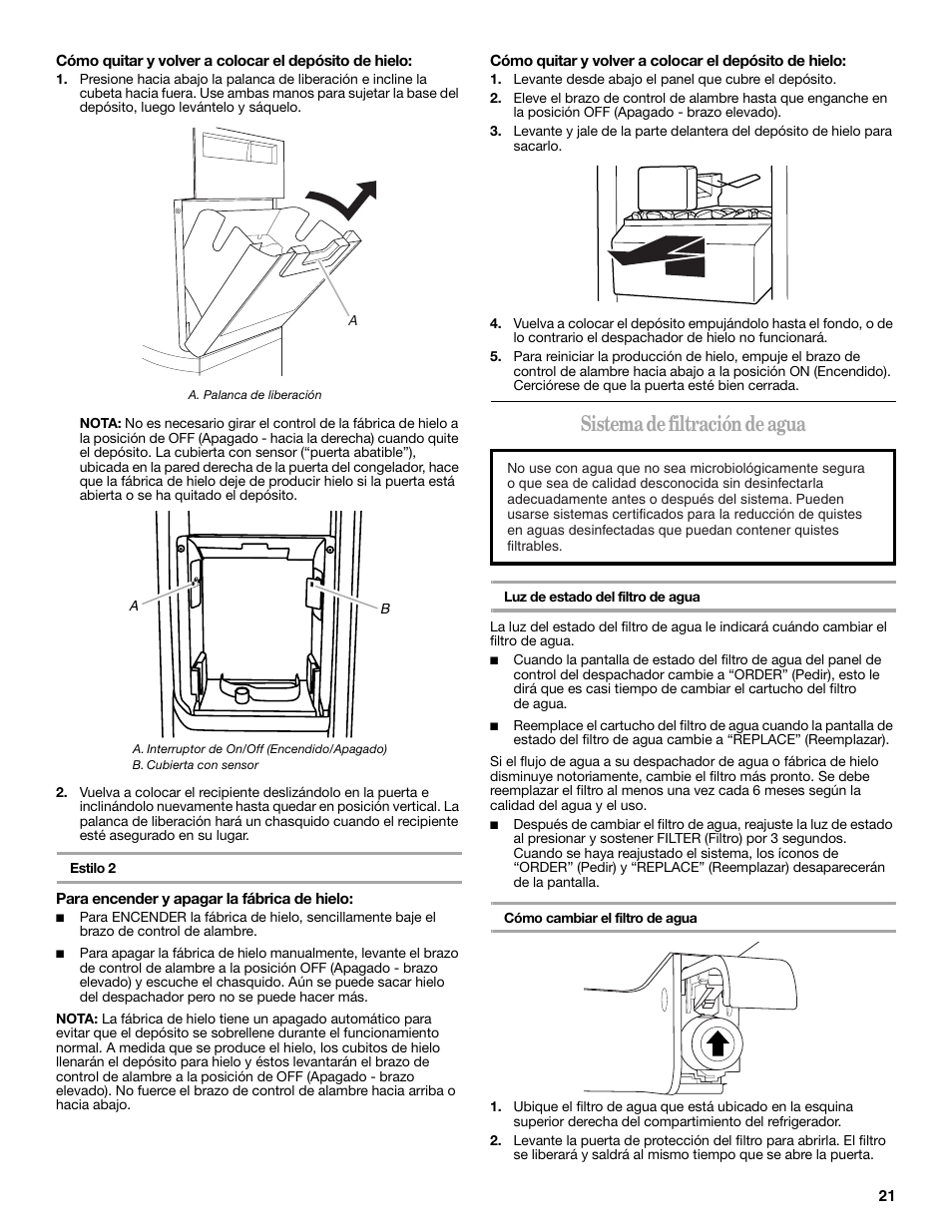 Sistema de filtración de agua | Whirlpool GSC25C6EYY User Manual | Page 21 / 44