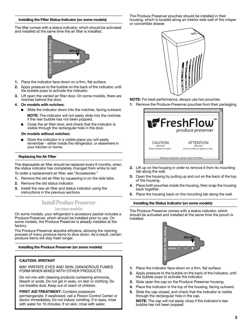 Install produce preserver, On some models), Caution | Attention | Whirlpool GSC25C6EYY User Manual | Page 3 / 44