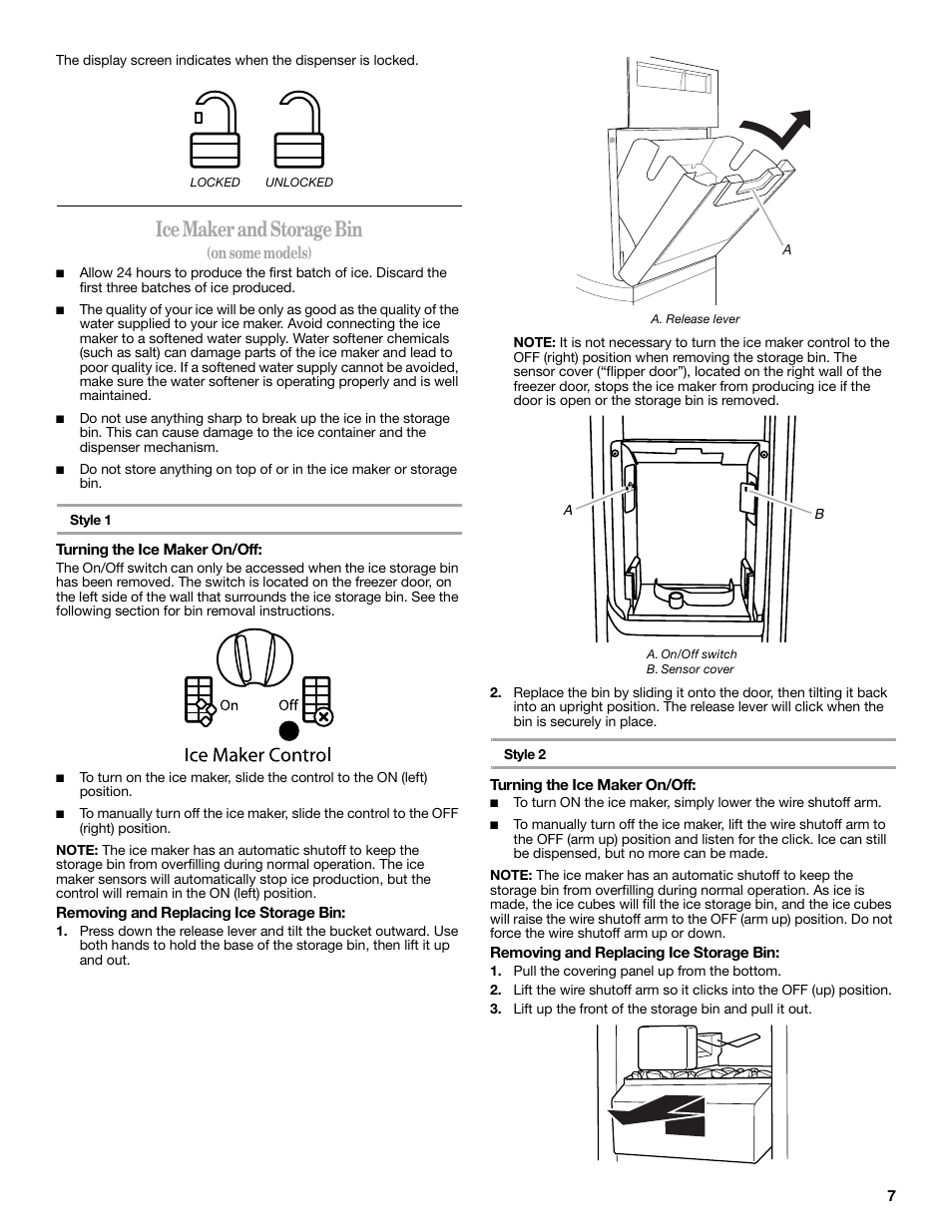 Ice maker and storage bin, On some models) | Whirlpool GSC25C6EYY User Manual | Page 7 / 44