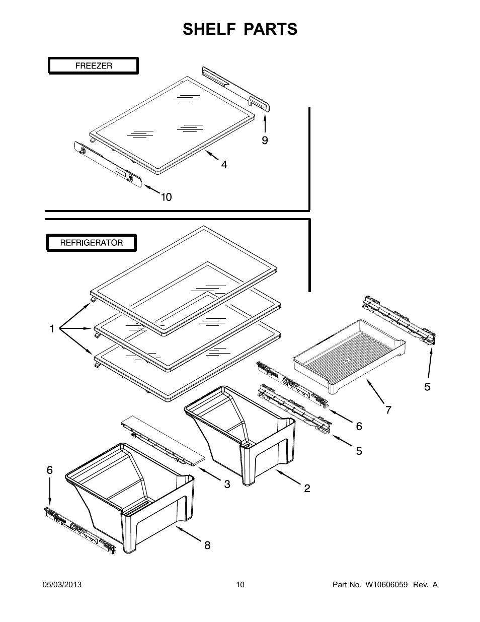 Shelf, Shelf parts | Whirlpool WRT311FZBM User Manual | Page 10 / 12