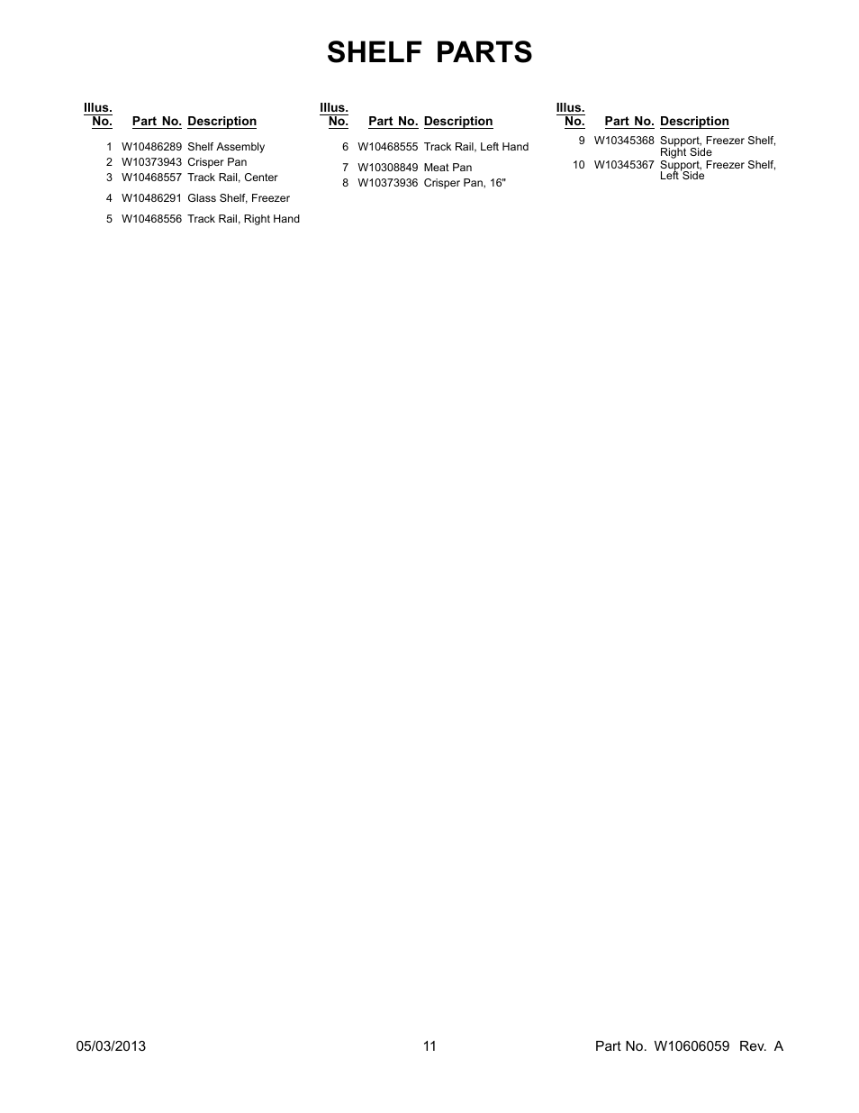 Shelf parts | Whirlpool WRT311FZBM User Manual | Page 11 / 12