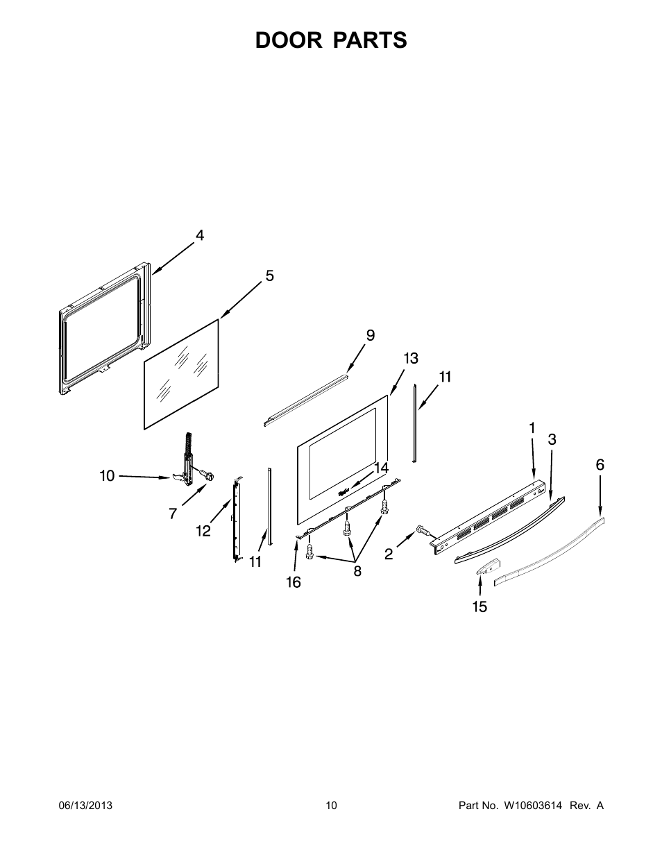 Door, Door parts | Whirlpool WFG540H0AS User Manual | Page 10 / 14