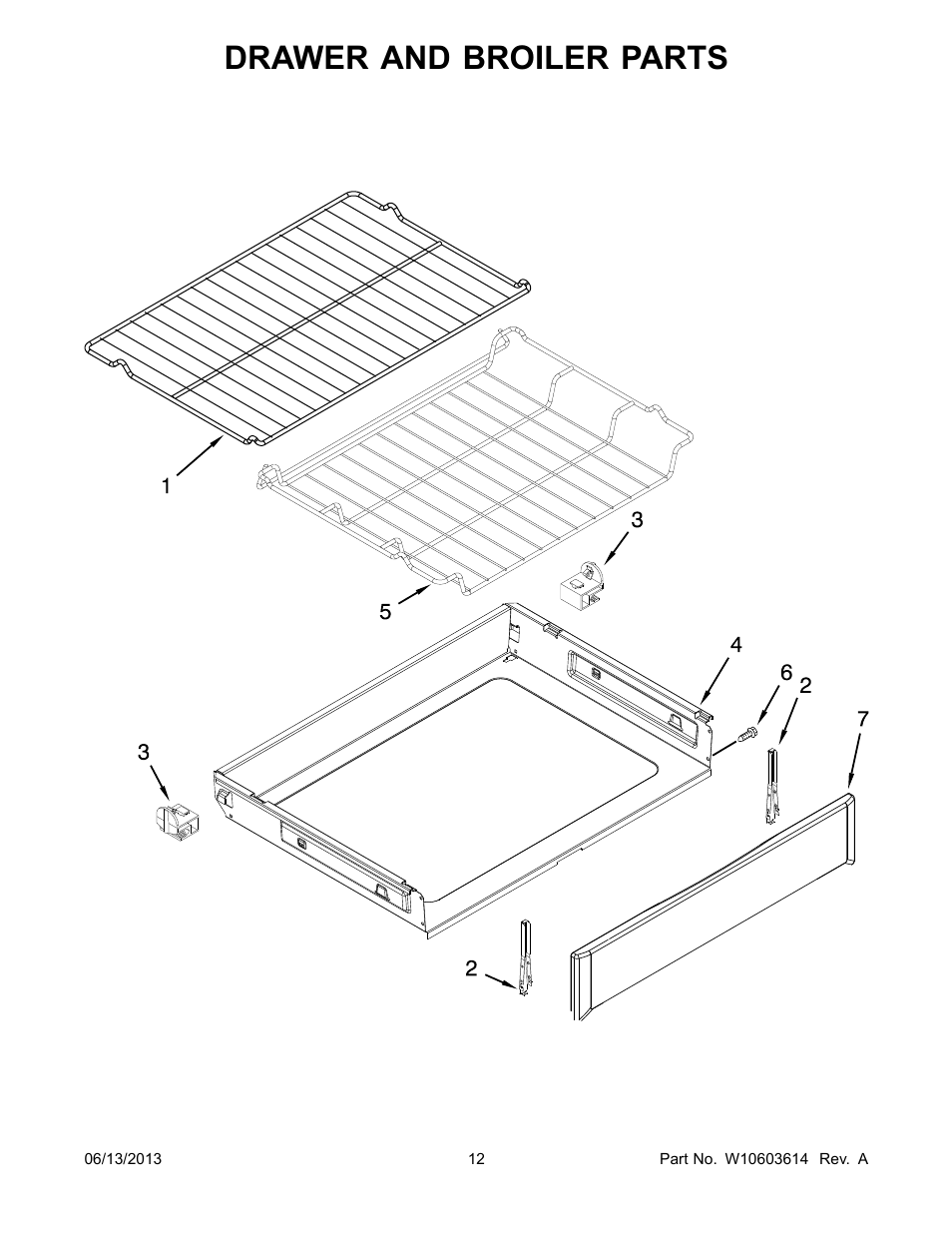 Drawer and broiler, Drawer and broiler parts | Whirlpool WFG540H0AS User Manual | Page 12 / 14