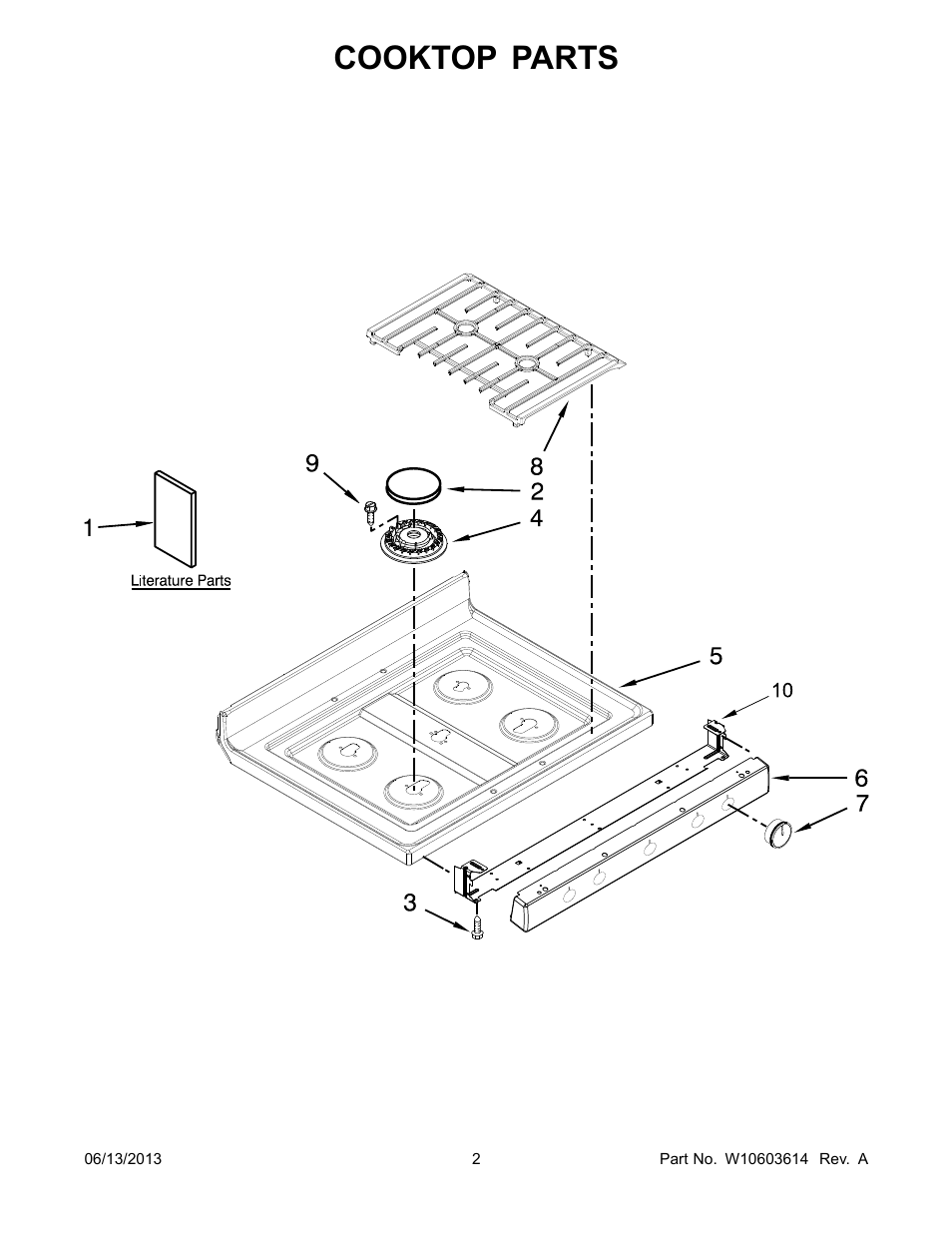Cooktop, Cooktop parts | Whirlpool WFG540H0AS User Manual | Page 2 / 14