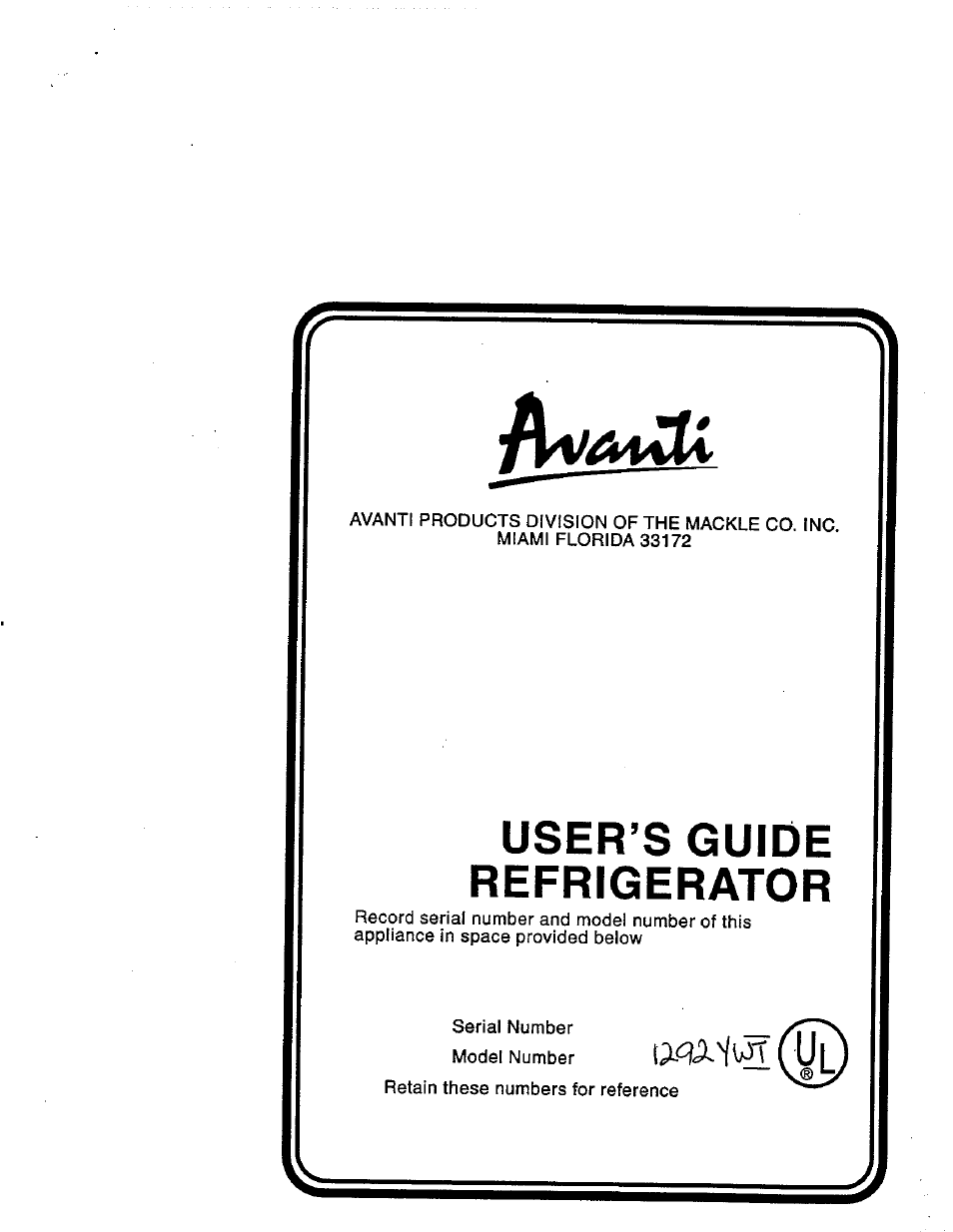 Avanti 1292YWT User Manual | 17 pages