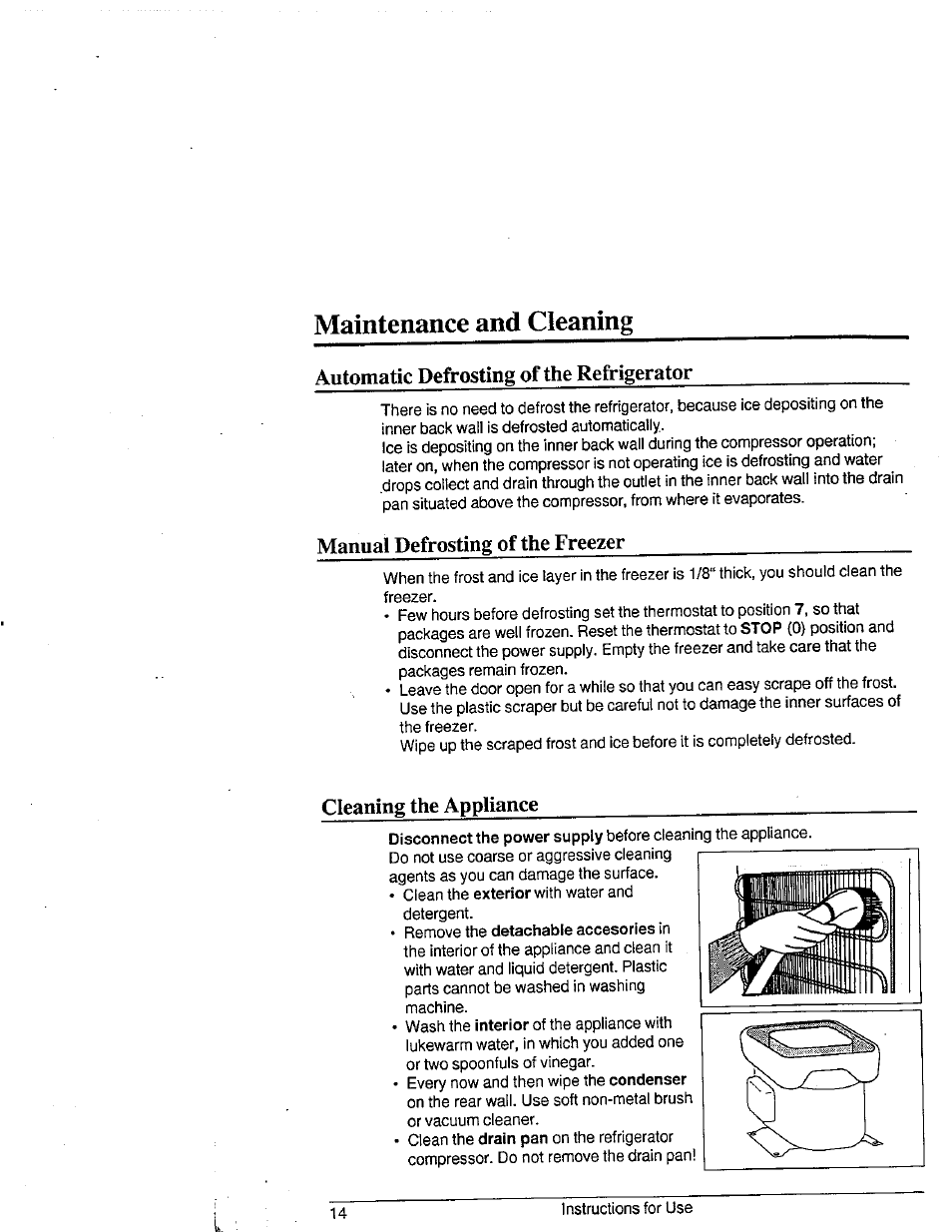 Maintenance and cleaning, Automatic defrosting of the refrigerator, Manual defrosting of the freezer | Cleaning the appliance | Avanti 1292YWT User Manual | Page 13 / 17