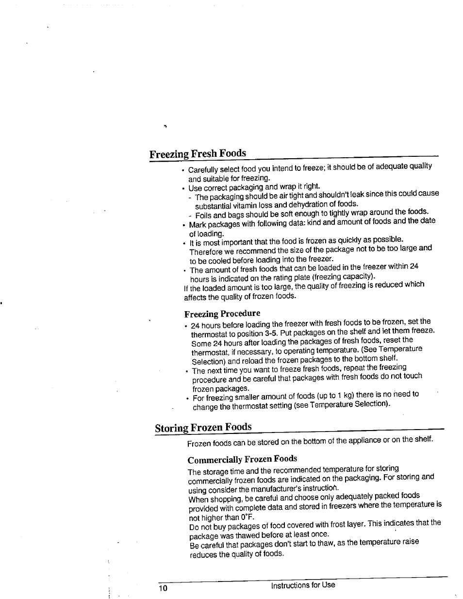 Freezing fresh foods, Storing frozen foods | Avanti 1292YWT User Manual | Page 9 / 17