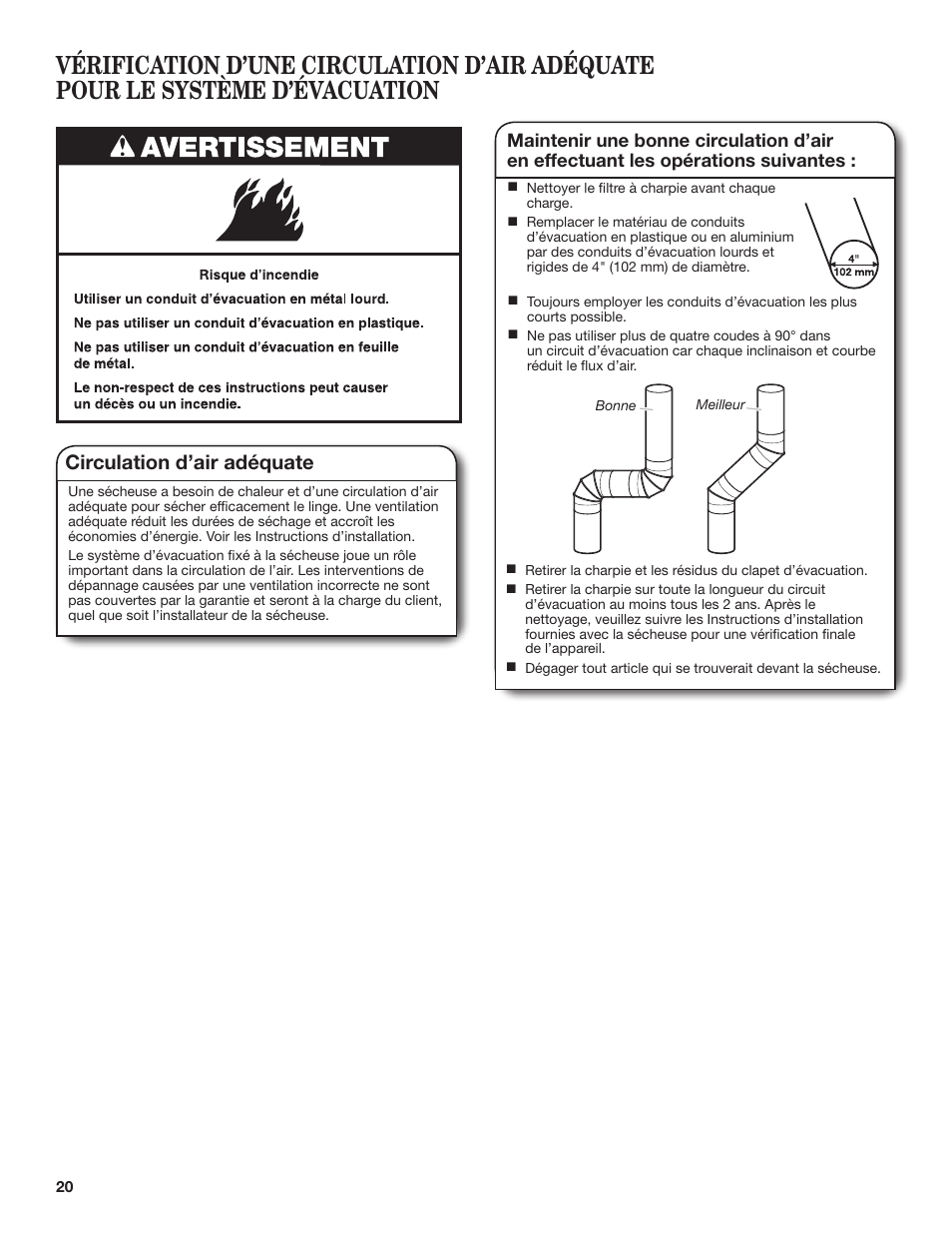 Circulation d’air adéquate | Whirlpool WGD98HEBU User Manual | Page 20 / 36