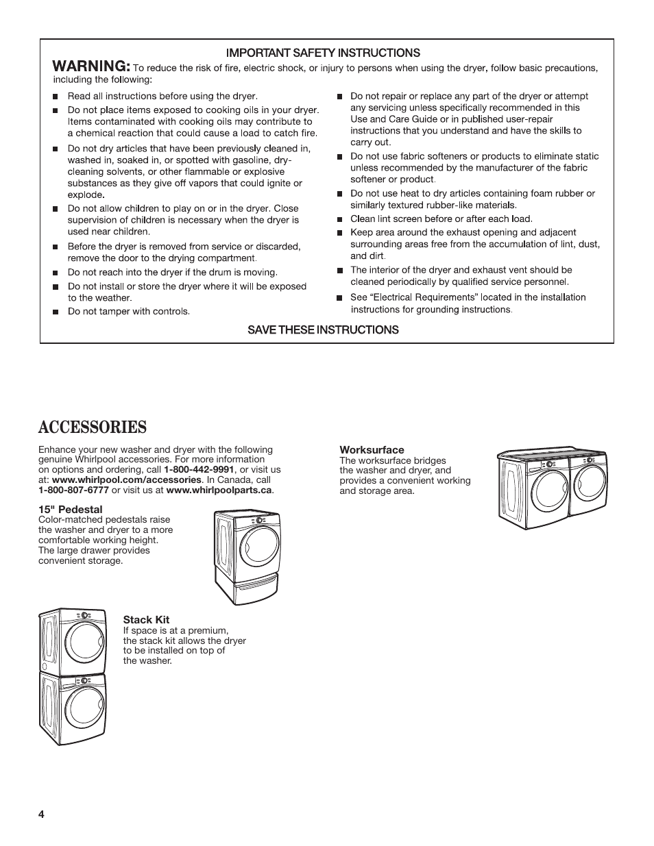 Accessories | Whirlpool WGD98HEBU User Manual | Page 4 / 36