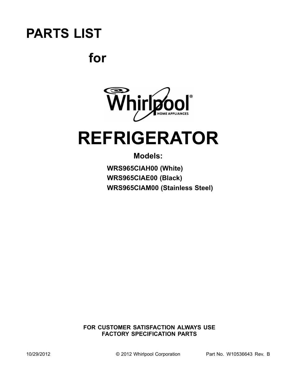 Whirlpool WRS965CIAM User Manual | 24 pages