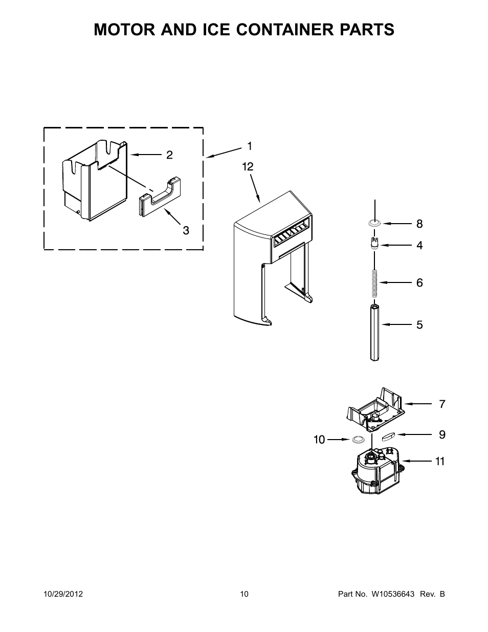 Motor and ice container, Motor and ice container parts | Whirlpool WRS965CIAM User Manual | Page 10 / 24