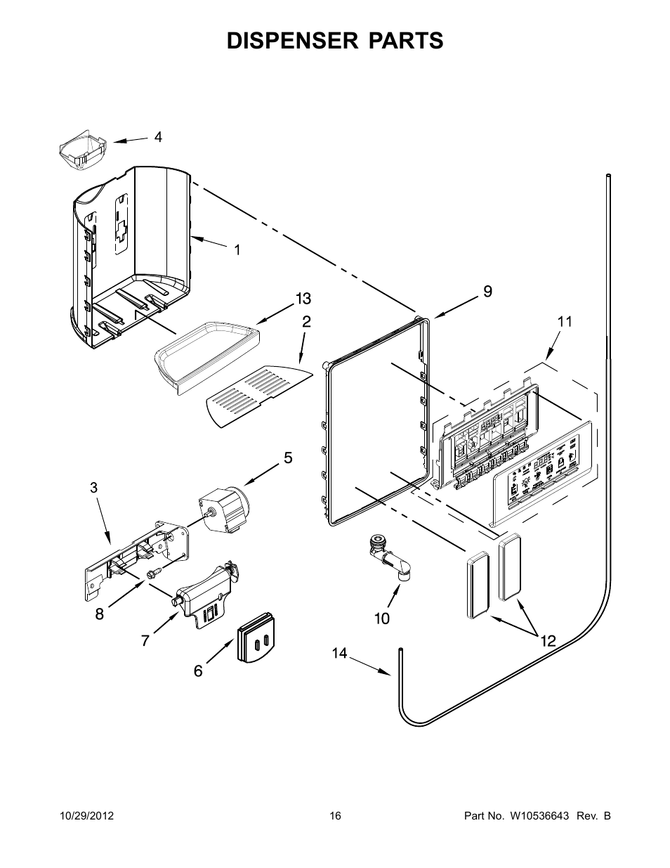 Dispenser, Dispenser parts | Whirlpool WRS965CIAM User Manual | Page 16 / 24