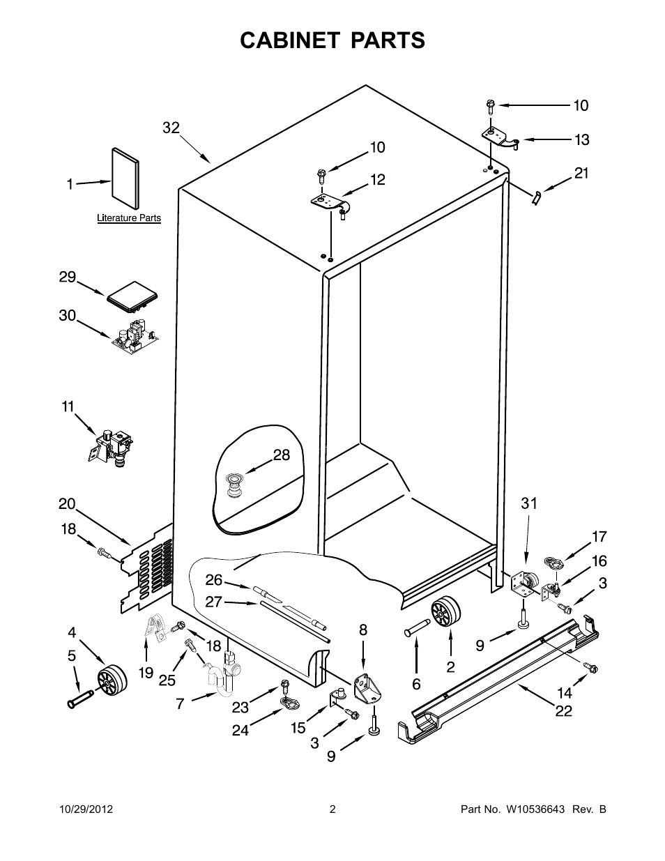 Cabinet, Cabinet parts | Whirlpool WRS965CIAM User Manual | Page 2 / 24