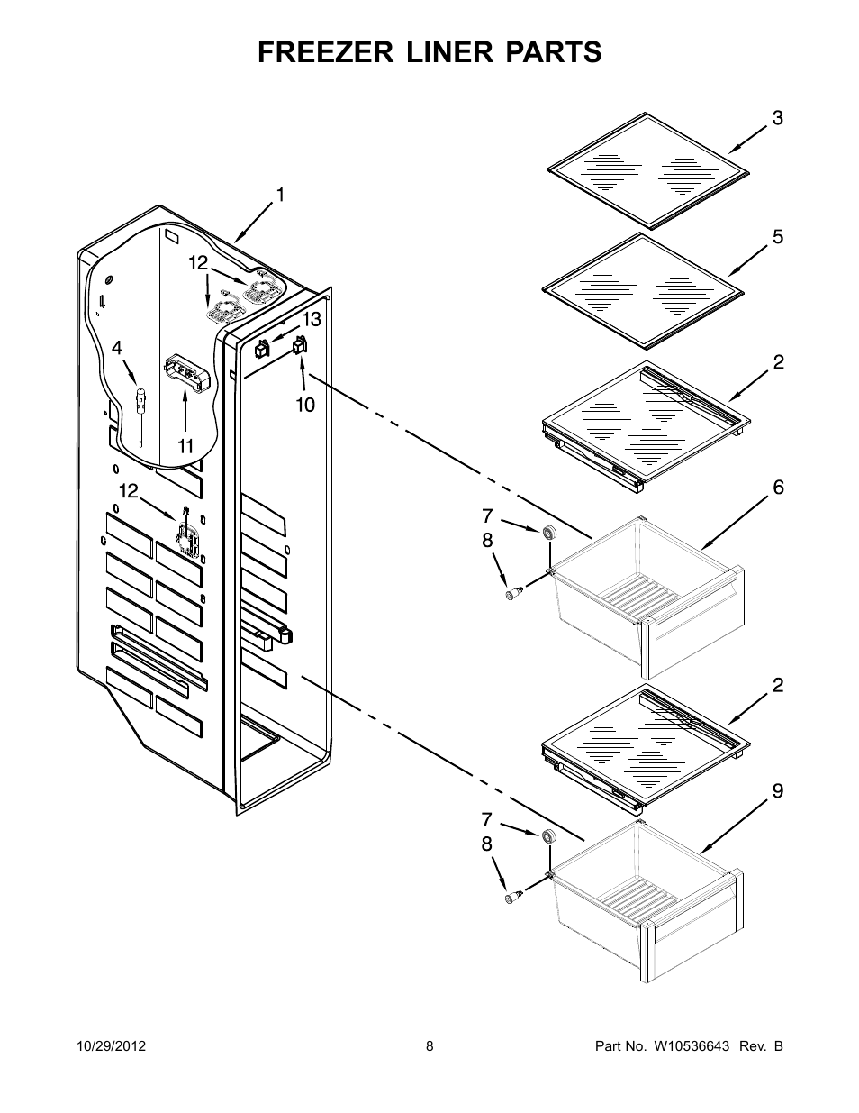 Freezer liner, Freezer liner parts | Whirlpool WRS965CIAM User Manual | Page 8 / 24