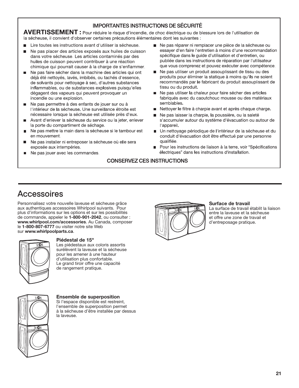 Accessoires | Whirlpool WGD71HEBW User Manual | Page 21 / 40