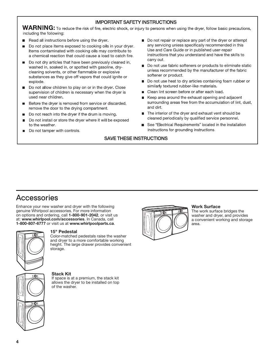 Accessories | Whirlpool WGD71HEBW User Manual | Page 4 / 40