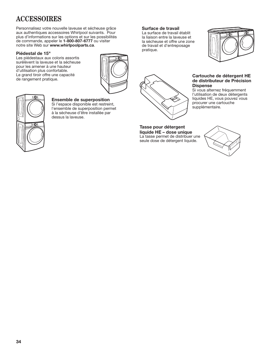 Accessoires | Whirlpool WFL98HEBU User Manual | Page 34 / 36