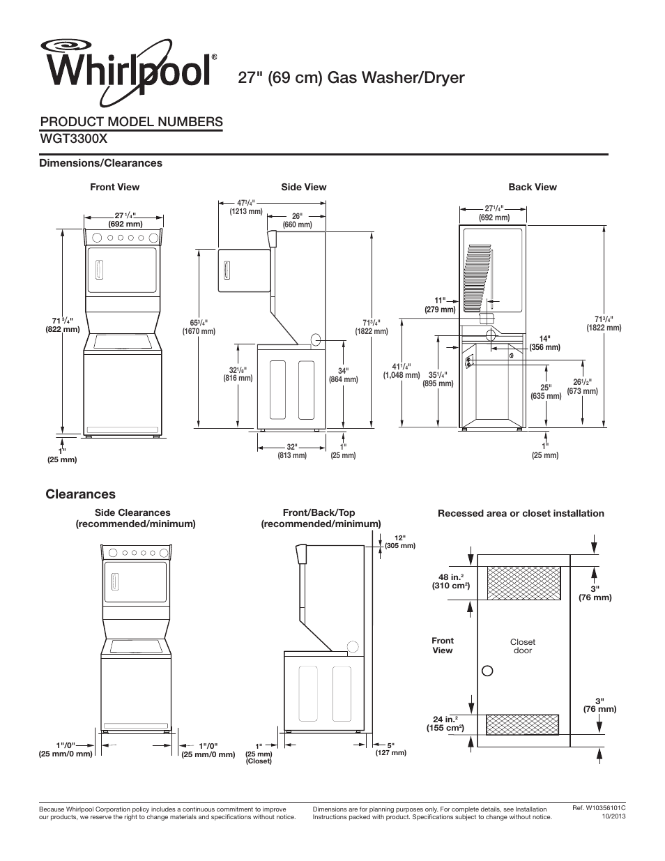 Whirlpool WGT3300XQ User Manual | 2 pages