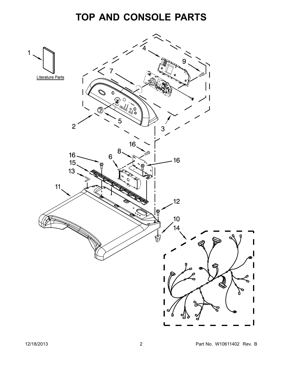 Top and console, Top and console parts | Whirlpool WED8500BW User Manual | Page 2 / 8