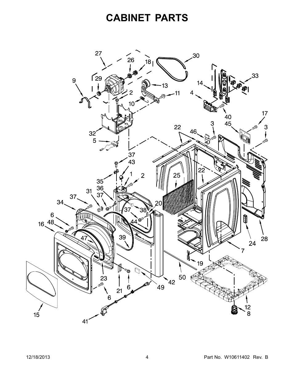 Cabinet, Cabinet parts | Whirlpool WED8500BW User Manual | Page 4 / 8