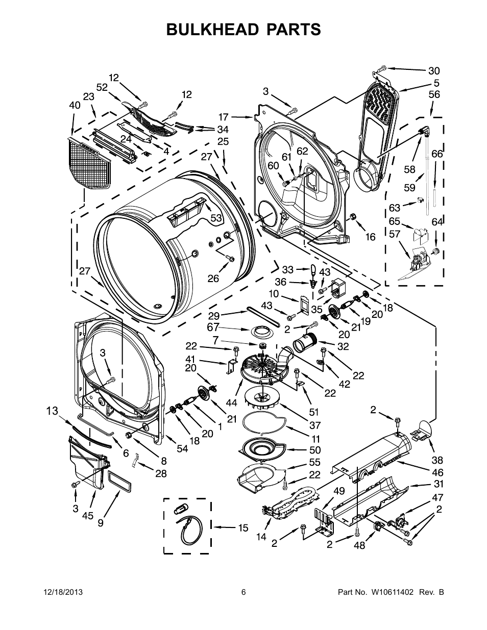 Bulkhead, Bulkhead parts | Whirlpool WED8500BW User Manual | Page 6 / 8