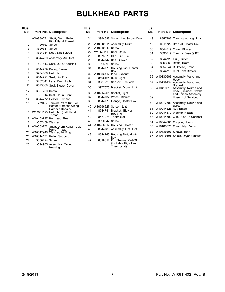 Bulkhead parts | Whirlpool WED8500BW User Manual | Page 7 / 8