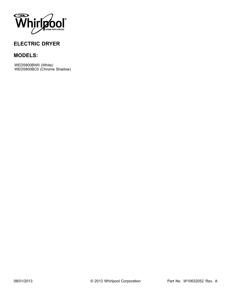 Whirlpool WED5800BW User Manual | 10 pages