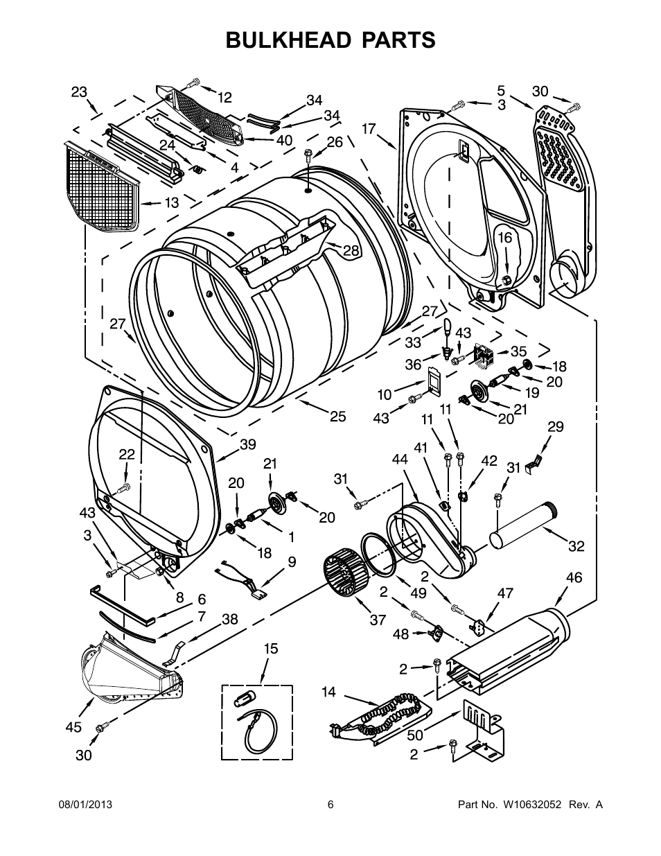 Bulkhead, Bulkhead parts | Whirlpool WED5800BW User Manual | Page 6 / 10