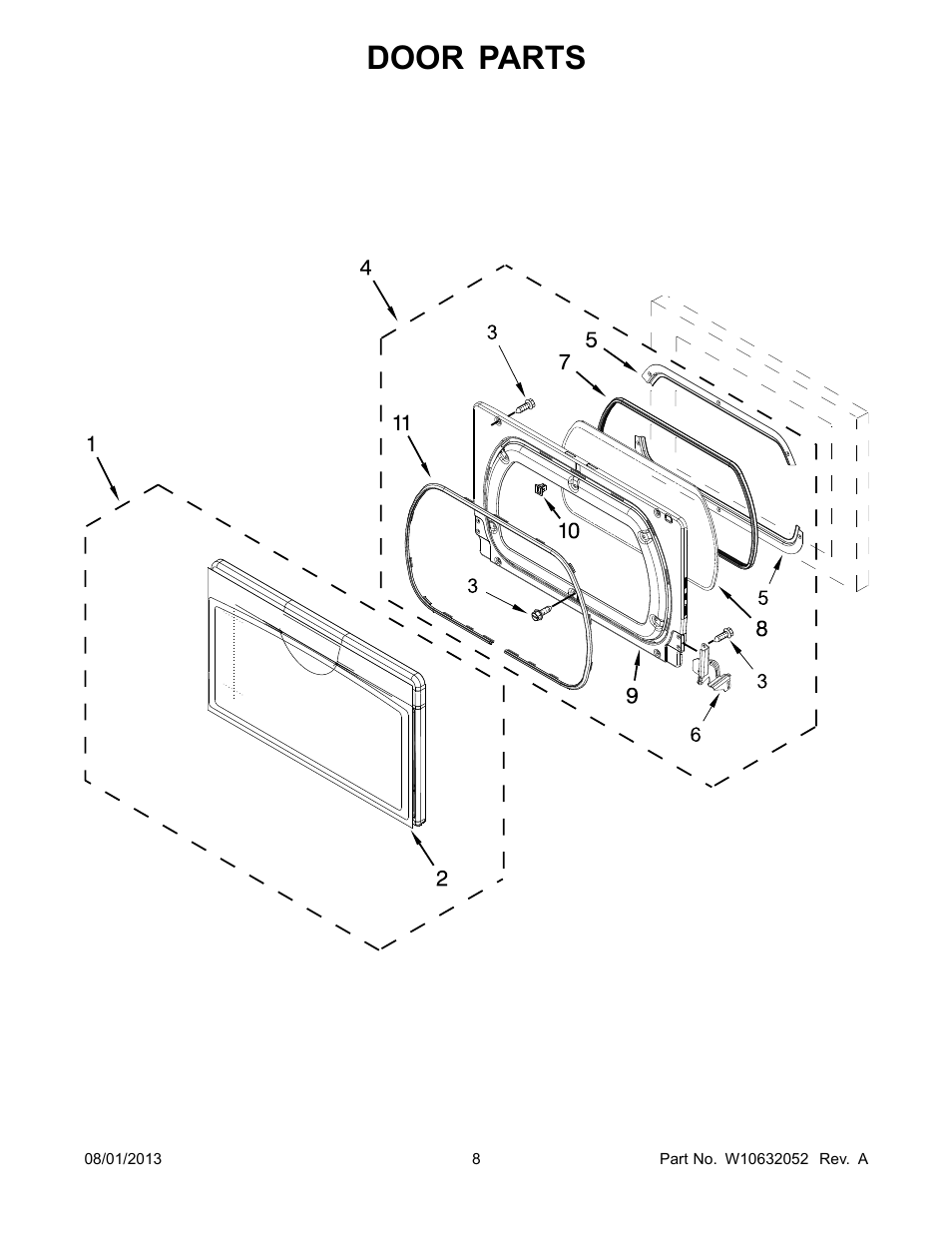Door, Door parts | Whirlpool WED5800BW User Manual | Page 8 / 10