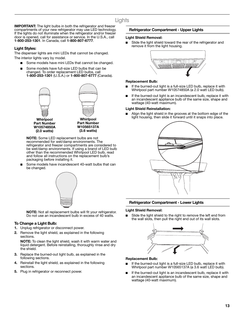 Lights | Whirlpool WRS571CIDM User Manual | Page 13 / 64