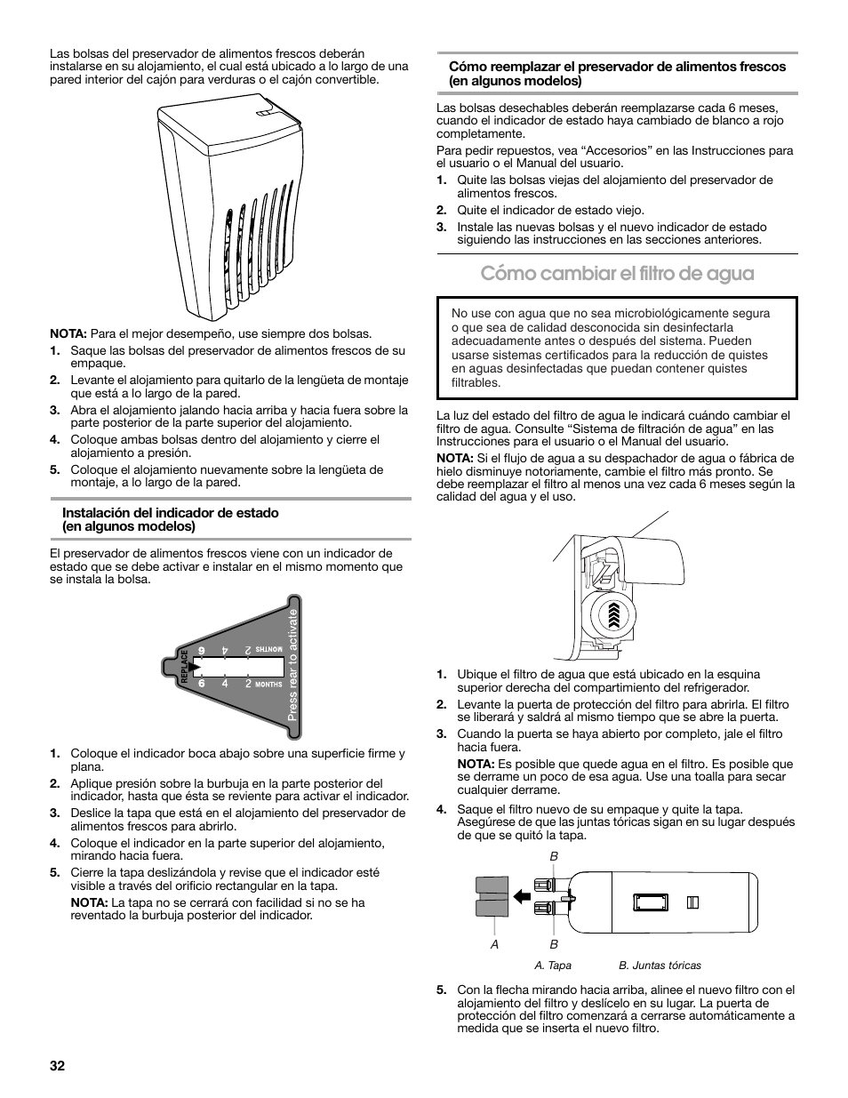 Cómo cambiar el filtro de agua | Whirlpool WRS571CIDM User Manual | Page 32 / 64