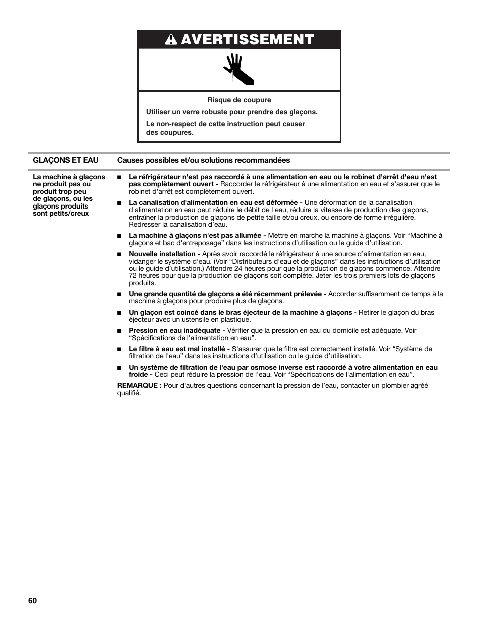 Avertissement | Whirlpool WRS571CIDM User Manual | Page 60 / 64