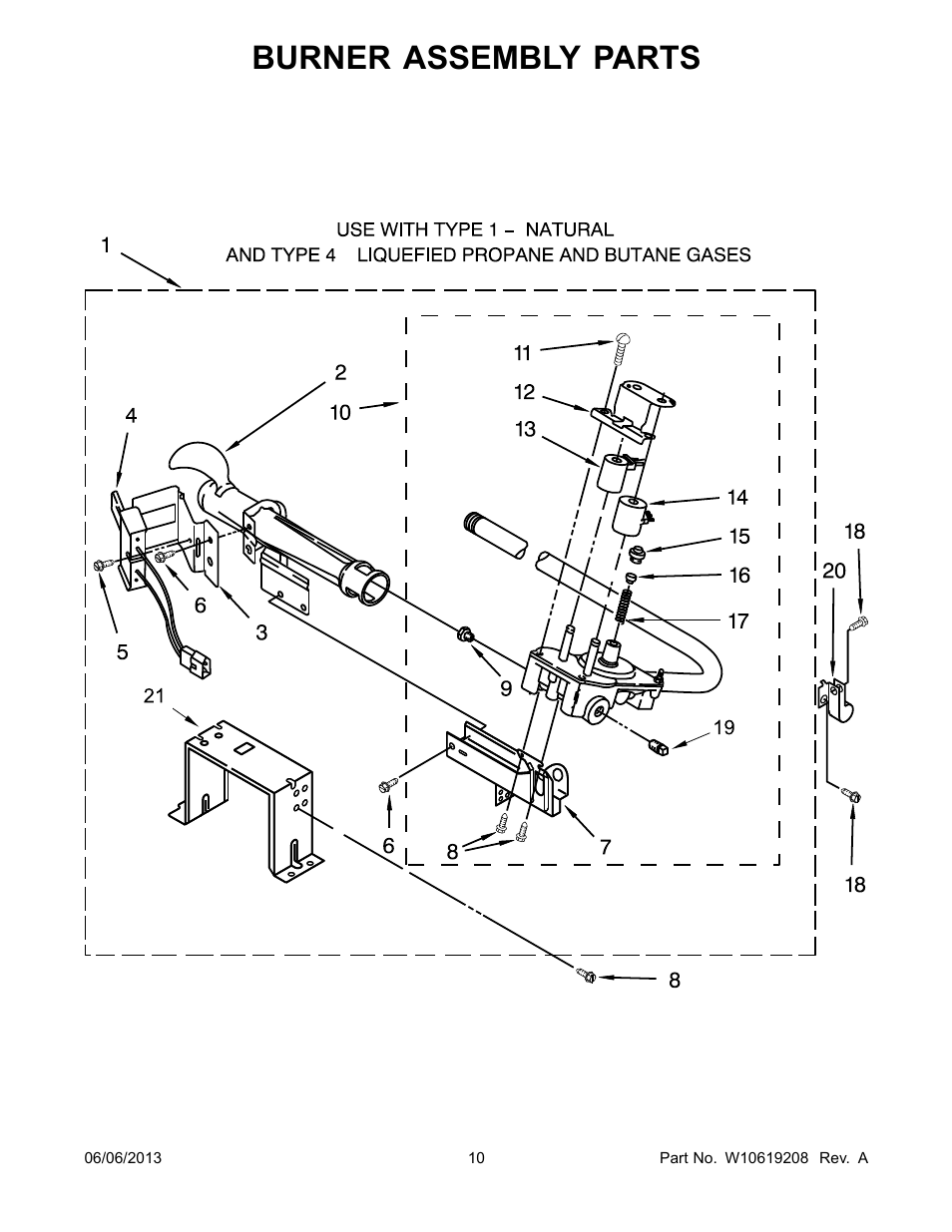 Burner assembly, Burner assembly parts | Whirlpool WGD96HEAC User Manual | Page 10 / 12